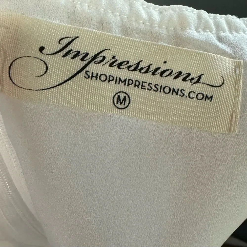 IMPRESSIONS White Layered Mini Dress with Lace and Straps Halter Neckline Size M